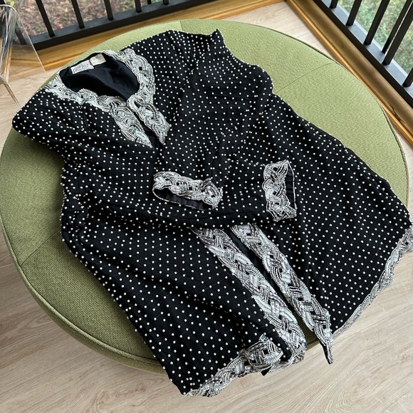 Vintage Pearl & Sequin Black Silk Jacket Open-Front or Hook & Eye Closure ~ 2X - Picture 12 of 17